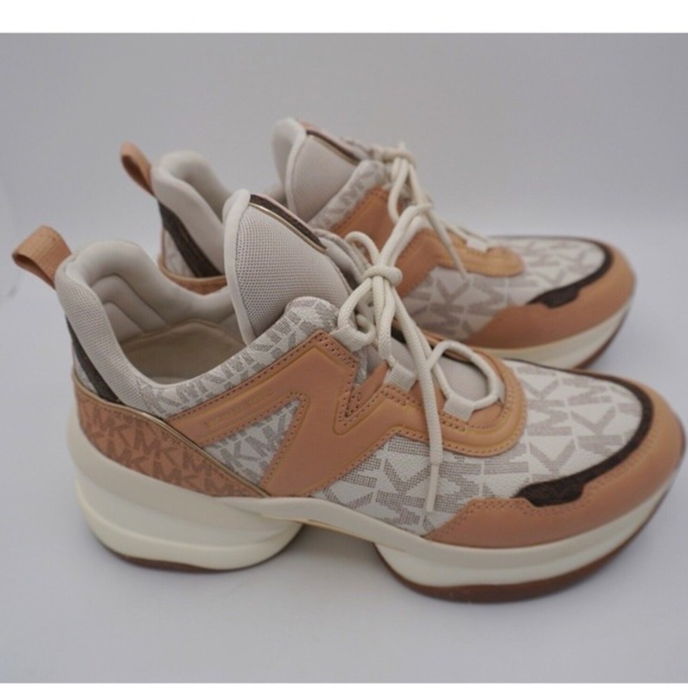 Michael Kors Olympia Trainer Sneakers Vanilla‎ Tan MK Logo 11M Retro Chic 37-01 - Picture 5 of 15